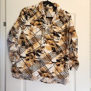 Dana Buchman Black and Tan Abstract Shirt Size S Euc
